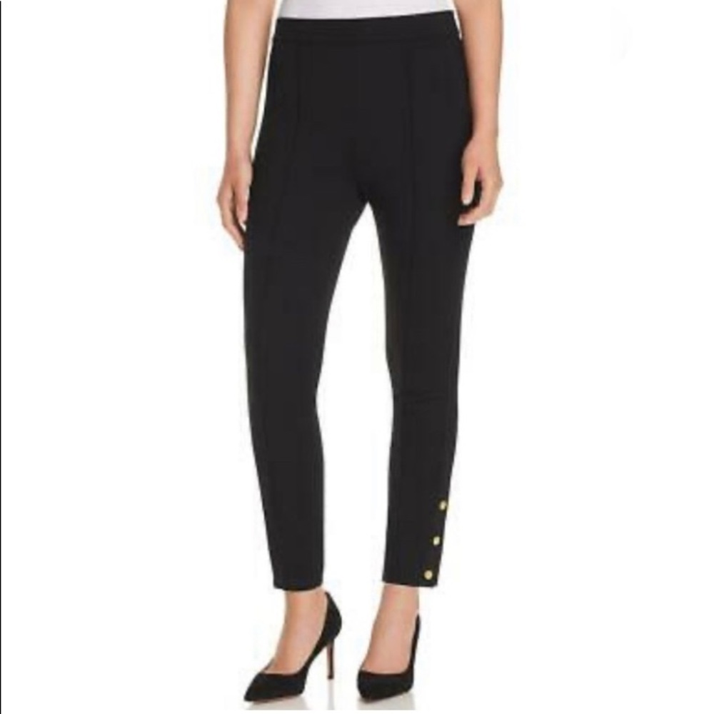 Tory Burch Alexis black ponte knit leggings with gold buttons